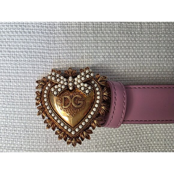 Dolce & Gabbana Devotion Heart Pearl Buckle Leather Belt Pink 75/30 Italy main image 10